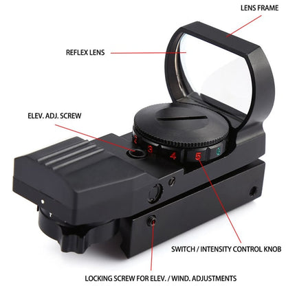 HD-101 reflex irányzék piros és zöld céltávcsővel, 4 üzemmód és állítható fényerő