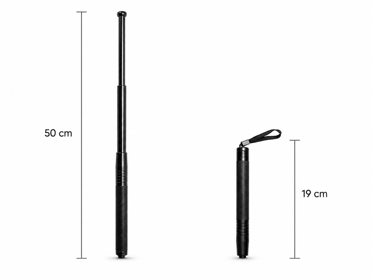 Teleszkópos acélbot, Black Airsoft DEFENDER, 50 cm, bőr tokkal