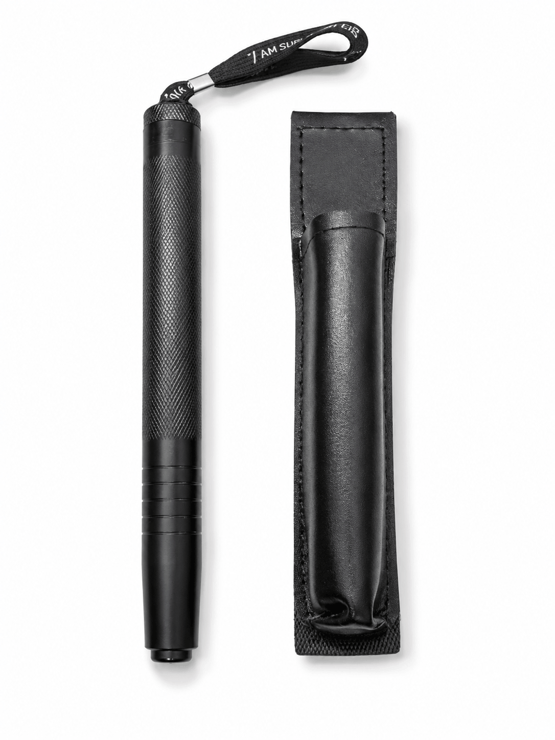 Teleszkópos acélbot, Black Airsoft DEFENDER, 50 cm, bőr tokkal