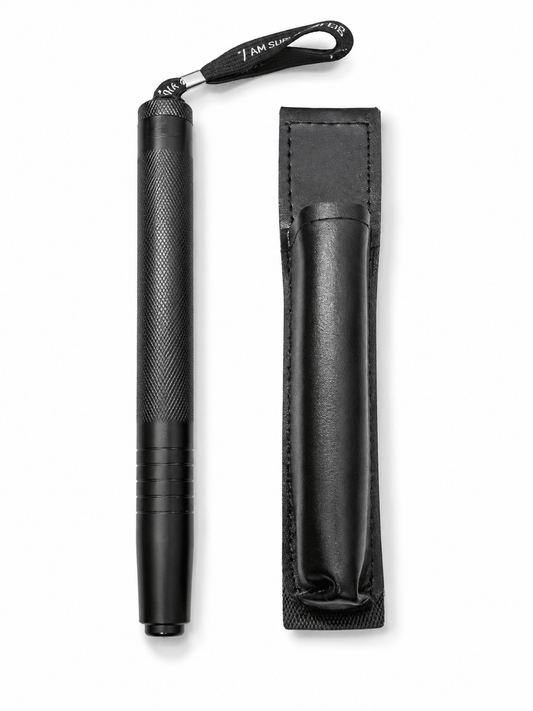 Teleszkópos acélbot, Black Airsoft DEFENDER, 50 cm, bőr tokkal