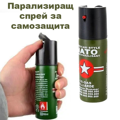 Bénító spray NATO CS-GAS 60 ml – önvédelmi spray sugárfúvókával, 3 m hatótávolsággal