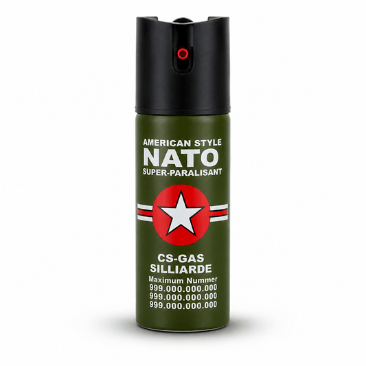 Bénító spray NATO CS-GAS 60 ml – önvédelmi spray sugárfúvókával, 3 m hatótávolsággal