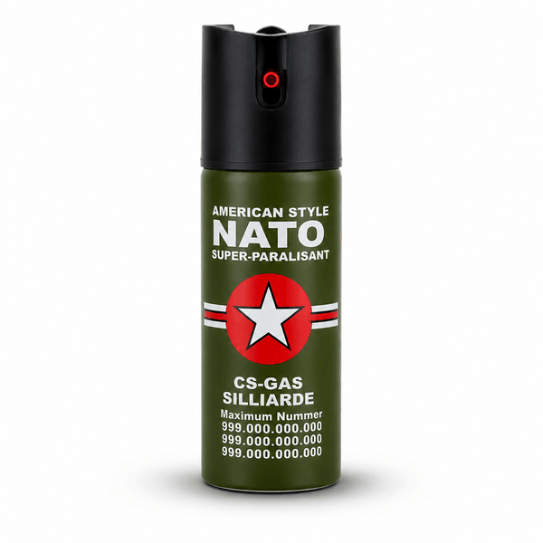 NATO CS-GAS 60 ml borsspray – önvédelmi spray Jet fúvókával, 3 m hatótávolságig